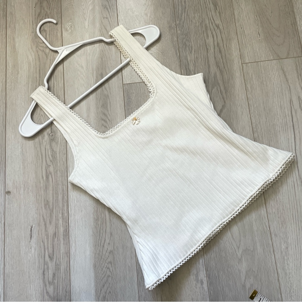 Solid & Striped Tank Top daisy lace trim women White (medium) coquette girly